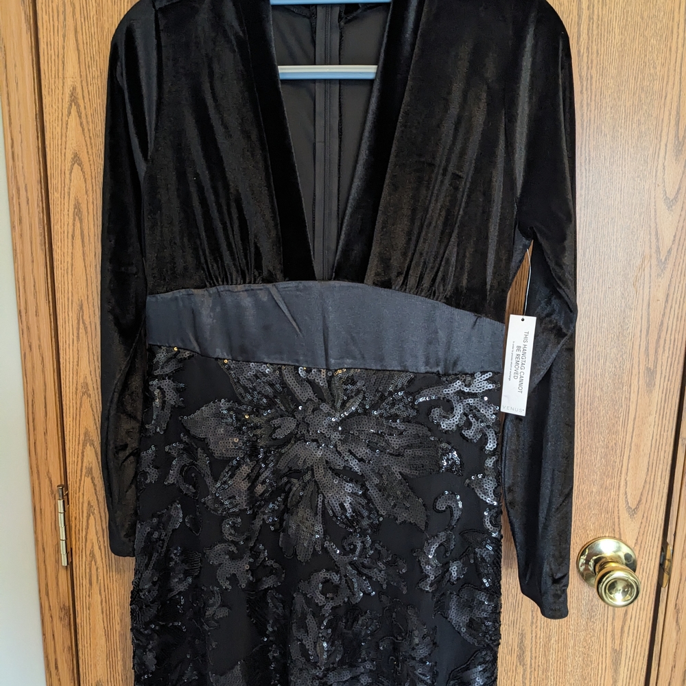 VENUS Black Velvet and Sequin Cocktail Dress